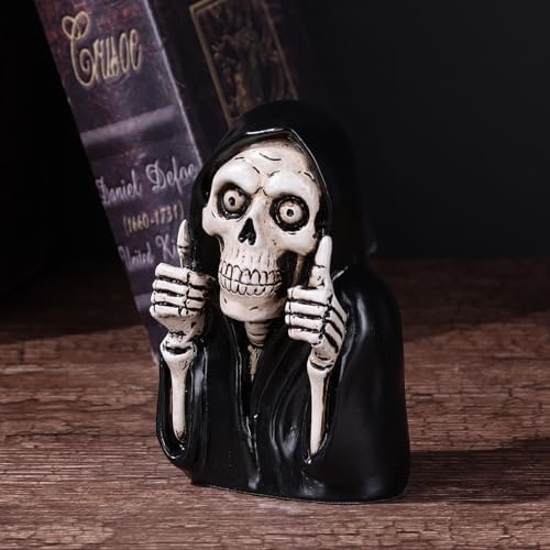 51YKmrMMfjL._AC_ XIAOMAGG Funny Grim Reaper Skeleton Figurine 3.9 Inch Resin Gothic Grim Reaper Decoration Thumb Up Hand Gesture - Dark Humor Gifts for Women Mini Vintage Halloween Home