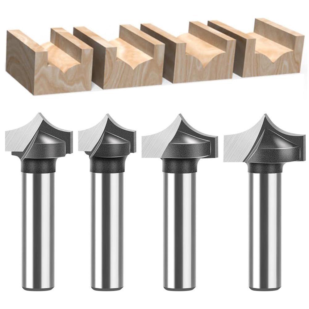 Set di 4 Punte per Fresa, Diametro Gambo 8 mm, Arrotondata e Rotonda, per Legno, Utensili per la Lavorazione del Legno
