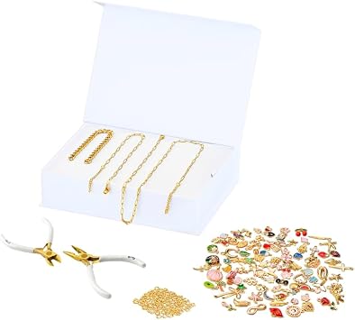 FabuLove Charm Jewelry Kit - DIY Necklace, Bracelet & Ring Set with 100+ Charms, Tools & Jump Rings | Personalized Accessories for Women | Fun Craft Activity for Friends & Family Gold