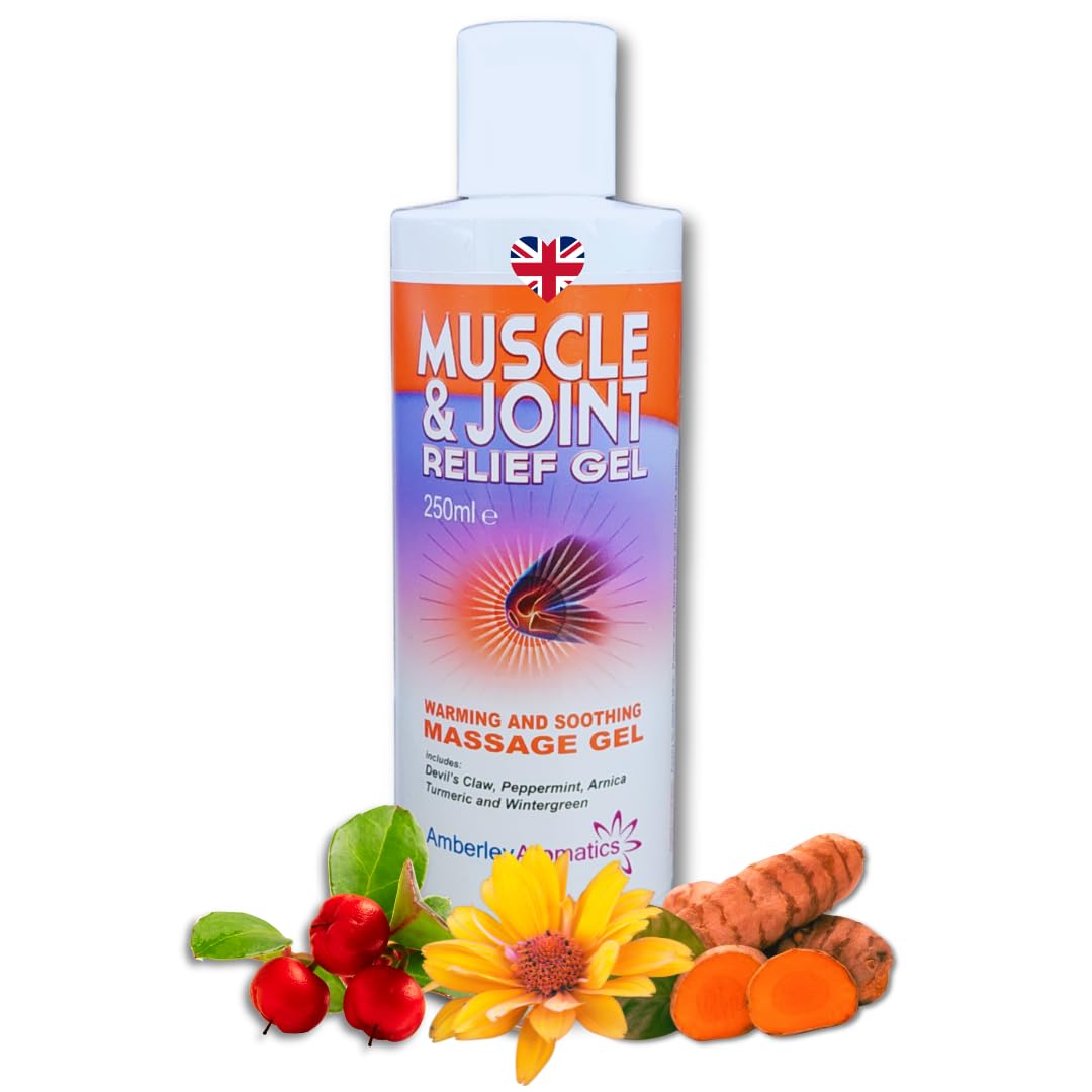 Amberley Aromatics Muscle & Joint Relief Gel 250ml Devil's Claw, Turmeric and Arnica - Warming & Soothing Massage Gel for Aching Joints & Muscles, Arthritis, Hocks, Stifles, Back, Knees Dogs & Horses