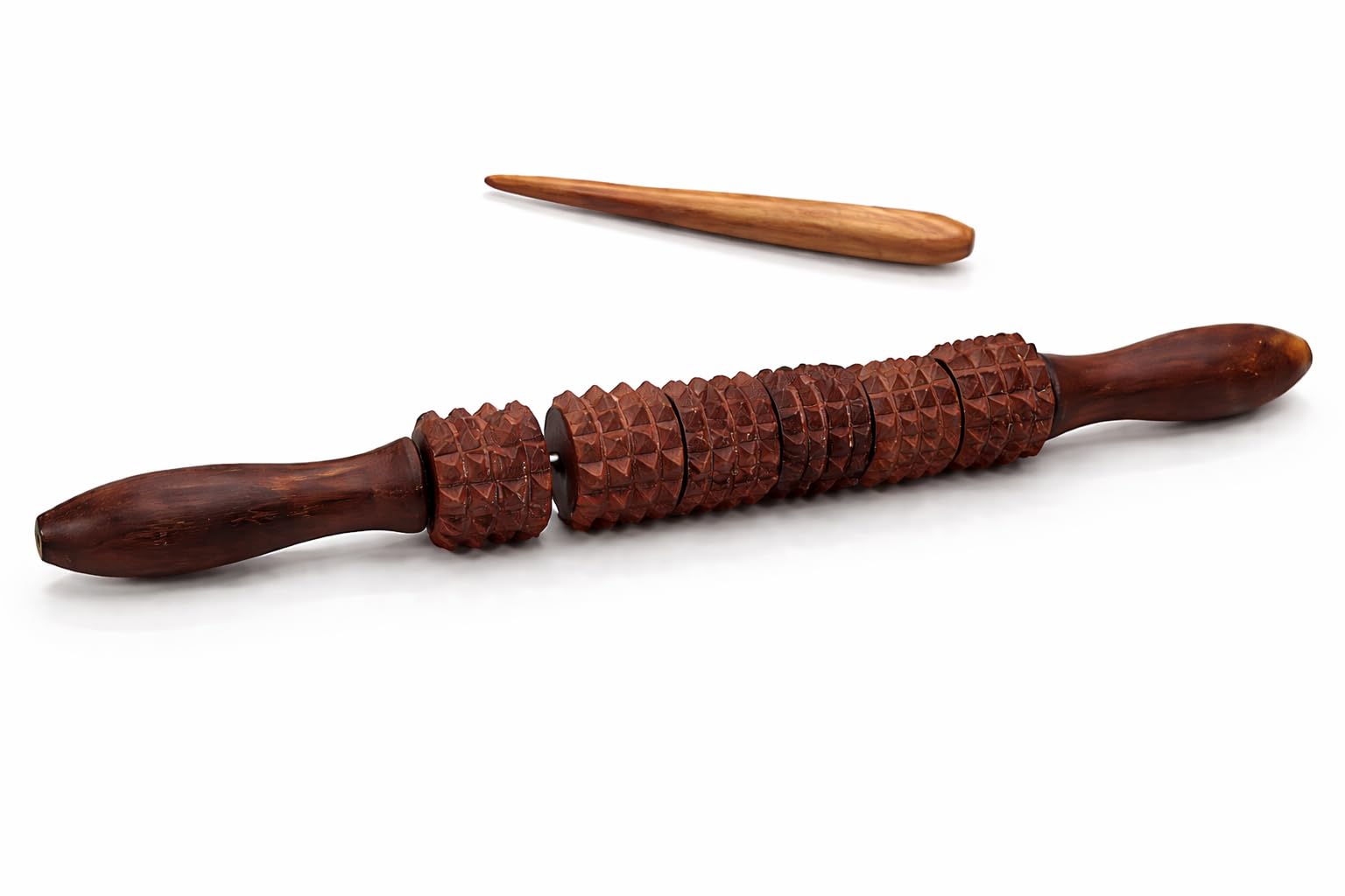 Acupression. Wooden Acupressure Anand Roller-II with Wooden Jimmy - Belan Shape Spine & Muscle Massager Stick for Stress Reduction, Improved Circulation, Relaxation & Full Body Support - Smooth Dual-End Wood Roller