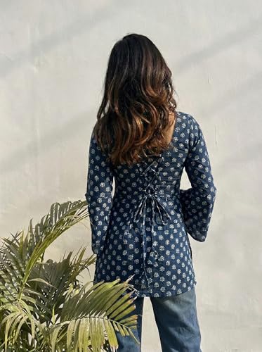 Image of ANNI Designer Women's Viscose Blend Printed Short Kurti | Straight Fit Casual Ethnic Top | Square Neck Full Sleeve Kurta Office College