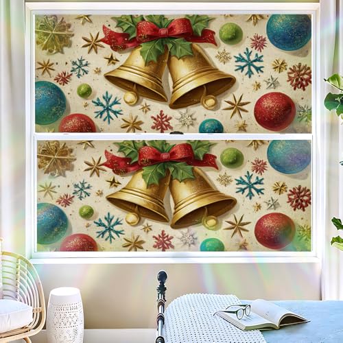 Image of Gold Bells Holly Christmas Window Film 39.37x17.32in Cling
