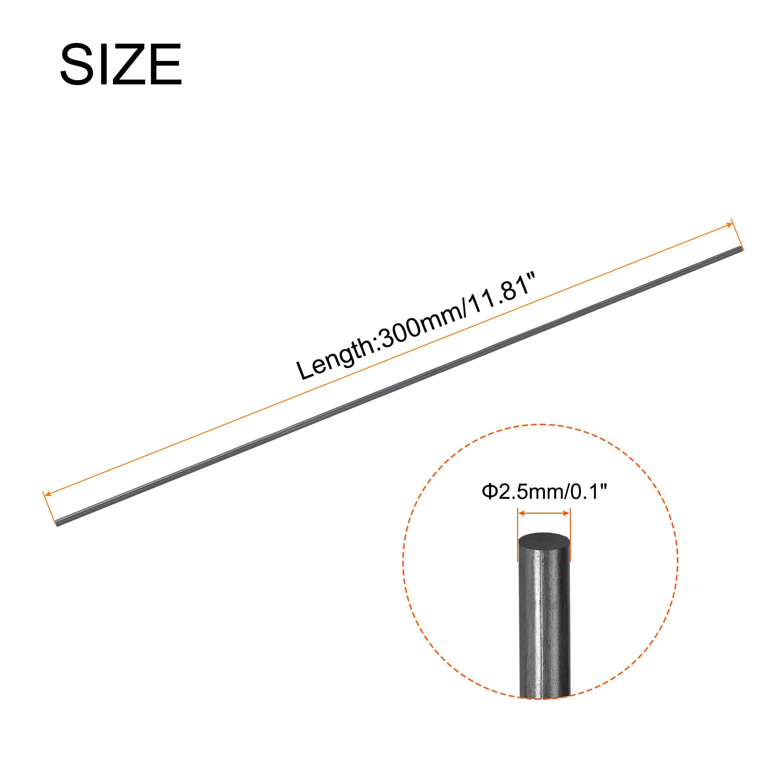 QUARKZMAN Barre en Fibre de Carbone, Tige de Carbone de 2,5 mm x 300 mm pour avion RC, Bricolage, Cerf-Volant, Tube d'Aile de Quadricoptère, Réparation de Bras, Lot de 12