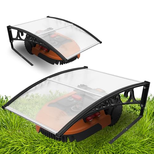 Herrselsam Mähroboter Garage Dach Carport für Rasenmäher Rasenroboter 106x87x50cm Garage für Mähroboter aus Polycarbonat Witterungsbeständig+UV-Schutz Mährobotergarage mit Metallfüßen(Transparent)