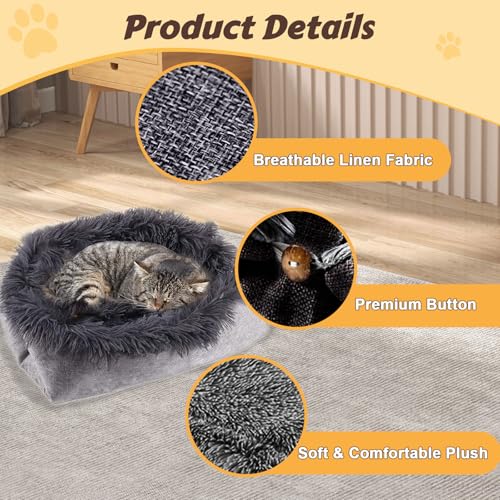Faltbar Katzenbett & Decke - Plüschiges Katzensofa Welpenbett Haustier Matte, Weiches Haustierbett für Kätzchen & Kleine Hunde, Maschinenwaschbar Dunkelgrau – Bild 6