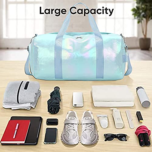Gym Bag Sports Duffle Bag with Wet Pocket Weekender Overnight Bag with Waterproof Shoe Pouch and Air Hole for Women Girls Travel Foldable Bag