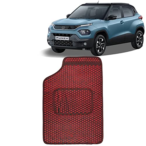 Image of Kingsway Dotted Design Car Floor Foot Mats Universal Fit for Tata Punch, Model Year : 2021 Onwards, Water and Dustproof, Color Red, Set of 5 Pieces