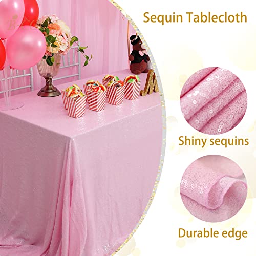 Image of B-COOL Sequin Tablecloths Pink Table Fabric for Rectangle Tables 90x156 Inch Party Table Cloths Parties Birthday Weddings Anniversary Buffet