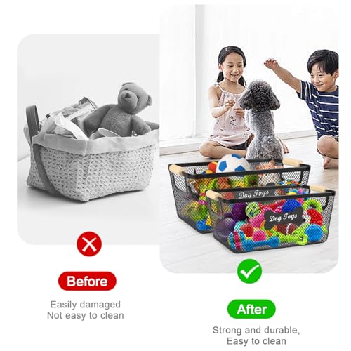 2 Pack Dog Toys Basket,Metal Basket with Wooden Handles for Dog Toys,Mesh Wire Dog Toy Bin Set,Dog Stuff Organization & Storage,Ideal for Dog Collar,Blanket,Toys,Ropes,Snacks-Black - Image 6