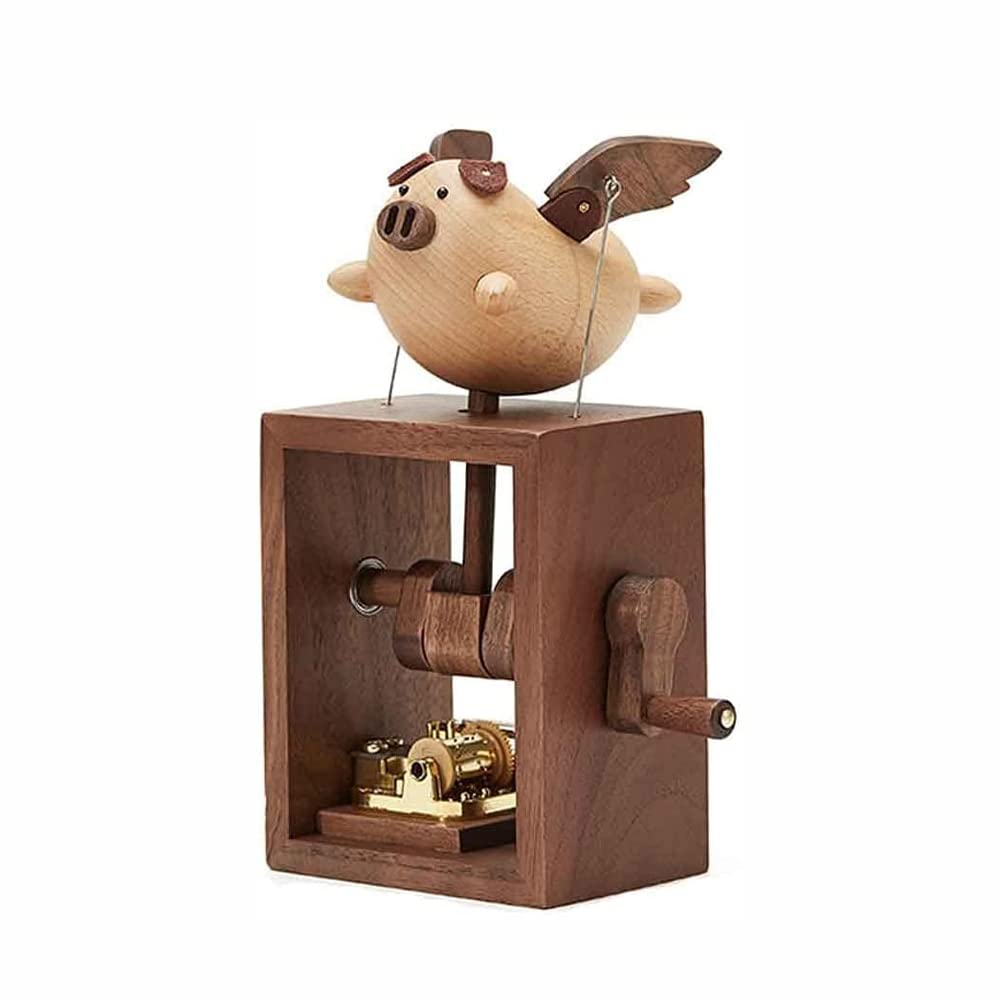 Caja de música Caja de música con manivela de Madera Flying Piggy Caja de música Regalo para Amigos para colección para decoración Regalo para el Día del niño Día de San Valentín