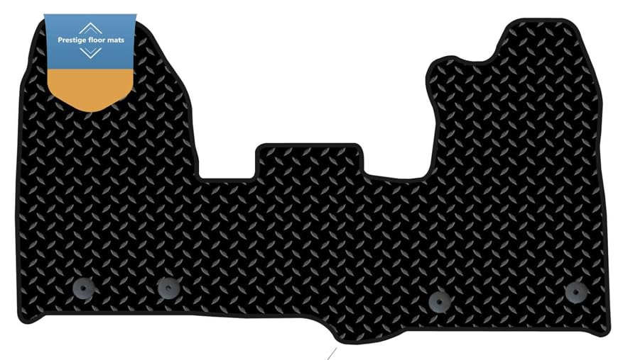 Tailored Van Floor Mats Fits Transit Custom 2015-2019 - Black Rubber - Anti Slip Mat - Van Floor Mat Edged with Black Cloth Binding