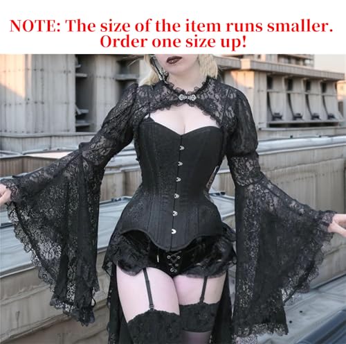 Image of Goth Bolero Shrug Women Lace Sheer Mesh Gothic Flare Sleeve Emo