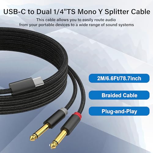 Cable USB C a doble Jack 6.35mm de audio 2 m miniatura 4