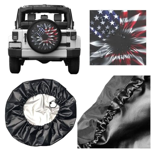 Image of American Flag Flower Spare Tire Cover-Cute Funny Waterproof Universal Spare Wheel Tire Covers Fit for Rv SUV Truck Camper Travel Trailer Accessories,16 inch