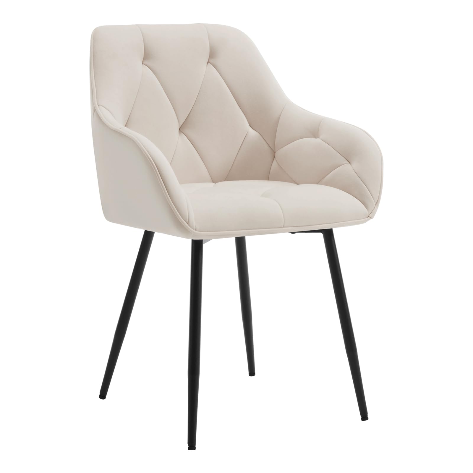 WOLTU Dining Chair Kitchen Chair Upholstered Living Room Chairs with Backrest, Armrests, Metal Legs, Ergonomic Chairs for Lounge, Office, Dressing Table, Velvet, Cream