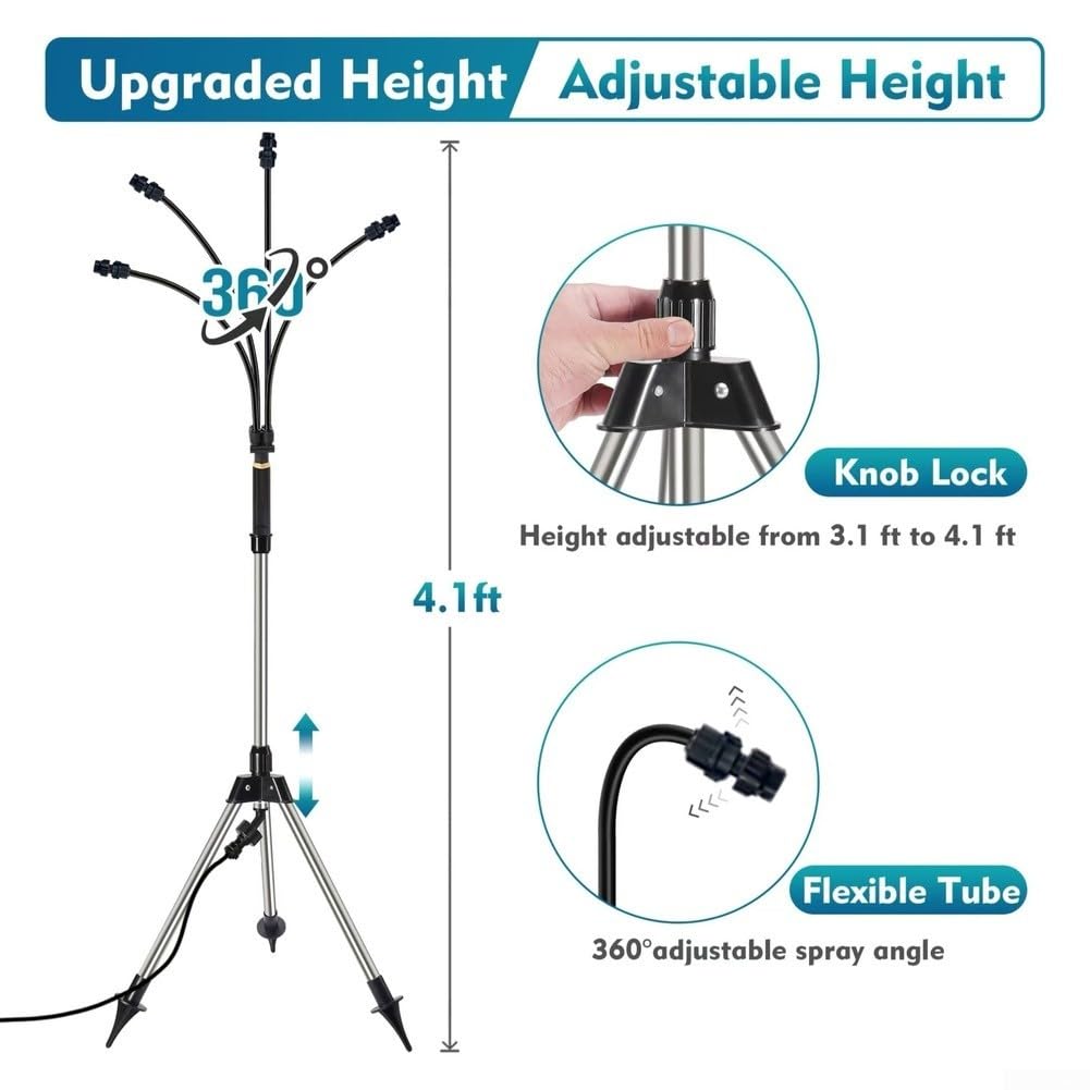 Stand-Nebel-Kühlset, 360°-Sprühnebel-Set, tragbares Standnebel-Set mit 91 cm bis 122 cm verstellbarer Höhe, tragbares Nebel-Kühlsystem für Terrasse, Pool, Grill, Kühlung, Kinder, Wasserspielen
