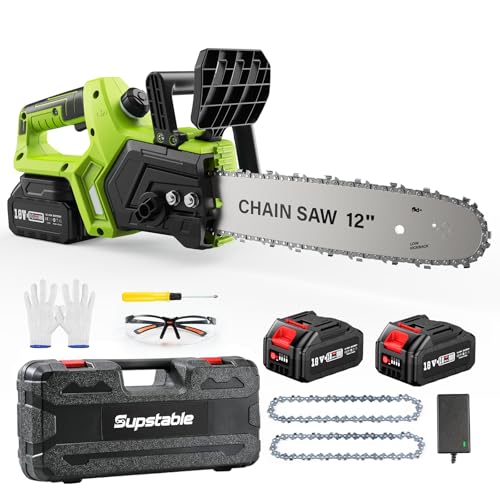 Supstable Motosierra Bateria 10000mAh, 12 Pulgadas Motosierra Eléctrica Bateria con Depósito Para El Aceite y 2 * 5.0Ah...