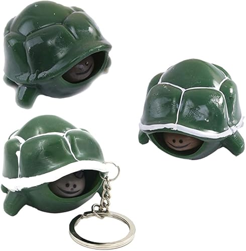 TOYANDONA Llavero de tortuga para apretar, 3 piezas, diseño de tortuga, llavero de cabeza emergente, descompresión creativa para adultos (color