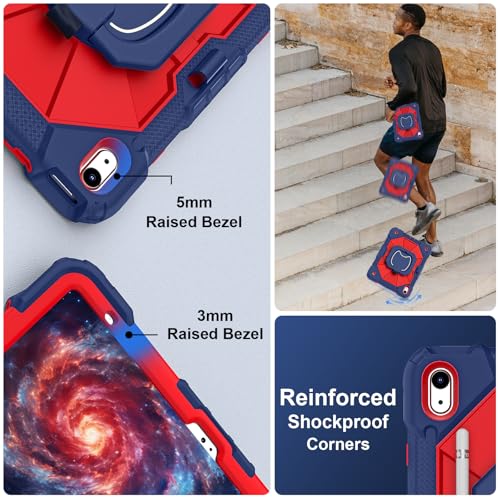 Image of Scnioy Case for iPad (A16) 11th Generation 11 Inch (2025), iPad 10th Generation Case 10.9 Inch (2022), Shockproof Cover with 360 Rotating Stand Screen Protector Pen Holder Shoulder Strap, Navy Red