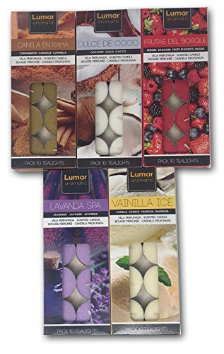 Lot de 50 bougies chauffe-plat parfumées, 5 bougies parfumées, 5 heures, bougies parfumées, parfum délicat Cover