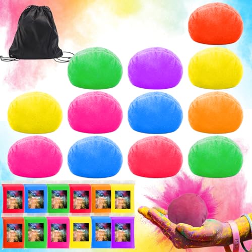 ARELUX Color Run Powder Balls 12 Pack Powder 80g Each Natural+12 Pack Refillable Sandbags Holi Powder Throwing Balls of Washable Chalk Powder Paint for Color War Rangoli Fun Run Party & Festival