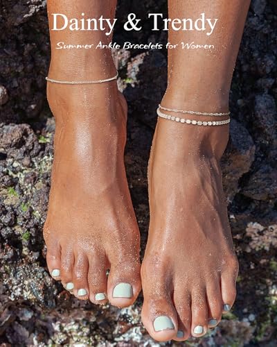 Image of ZHESHY Gold Silver Ankle Bracelets for Women 14K Gold Plated Anklets for Women Waterproof Cuban Link Heart Chain Anklets Set Non Tarnish Dainty Layered Anklet Bracelets for Women Summer Beach Jewelry