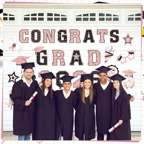 Image of Landhoow 30 Pcs Graduation Car Magnets 2026 Senior Graduation Car Decoration Bumper Sticker Congrats Grad Magnet Magnetic Refrigerator Decal for Grad Parade Party Supplies(Black, Pink)