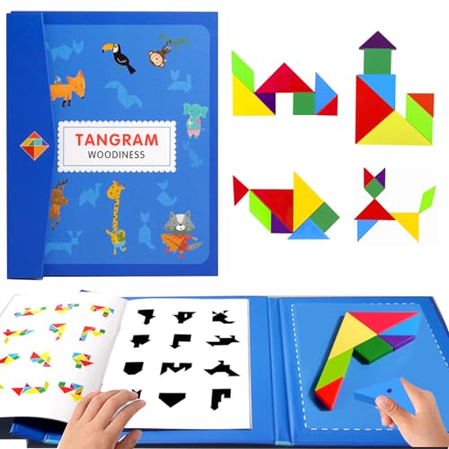 Tangram Magnétique en Bois - Jeu de Puzzle Géométrique - Formes et Solution - Jouets Éducatifs