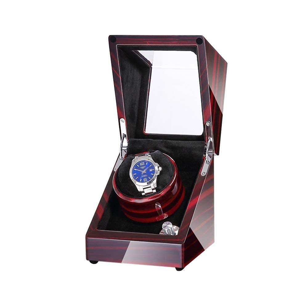 QUSYZD Watch Automatic Single Watch Winder Box, Flexible Plush Pillow, Wood Shell Piano Paint Exterior, Super Quiet Motor, 4 Rotation Modes,