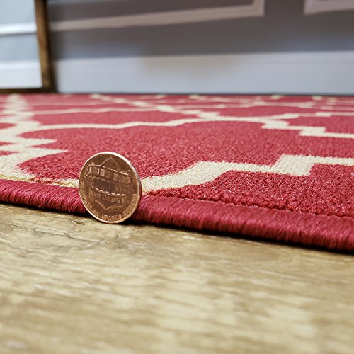 Custom Cut 22-inch Wide by 9-feet Long Runner, Red Moroccan Trellis Non Slip, Non-Skid, Rubber Backed Stair, Hallway, Kitchen, Carpet Runner Rug - Choose Your Width by Length