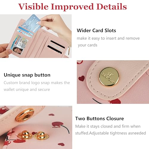Image of Small Womens Wallet,Bifold Leather Wallet for Women RFID Card Holder Ladies Compact Pocket Wallet for Crossbody Bag (Cherry)