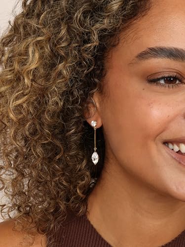 18K Gold Plated Cubic Zirconia Crystal Dangle Earrings for Women Hypoallergenic Long Marquise Diamond Drop Earrings Elegant Dangling Earrings for Bridal Minimalist Wedding Jewelry2