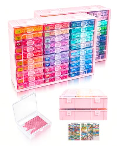 Image of Diamond Art Trays with Lids, 60PCS Diamond Painting Storage, Pink | 60PCS Diamond Painting Trays with Lids, Diamond Painting Accessories for Diamond Art Beads, Pink Plastic Box (2 Packs)