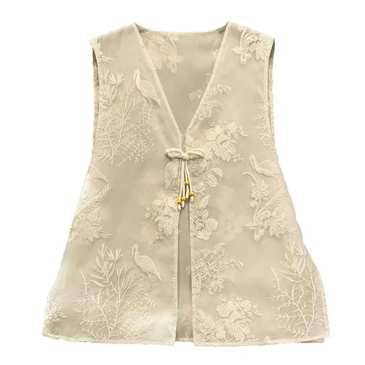 Traje de verano para mujer estilo chino: conjunto chaleco sin mangas organza 5