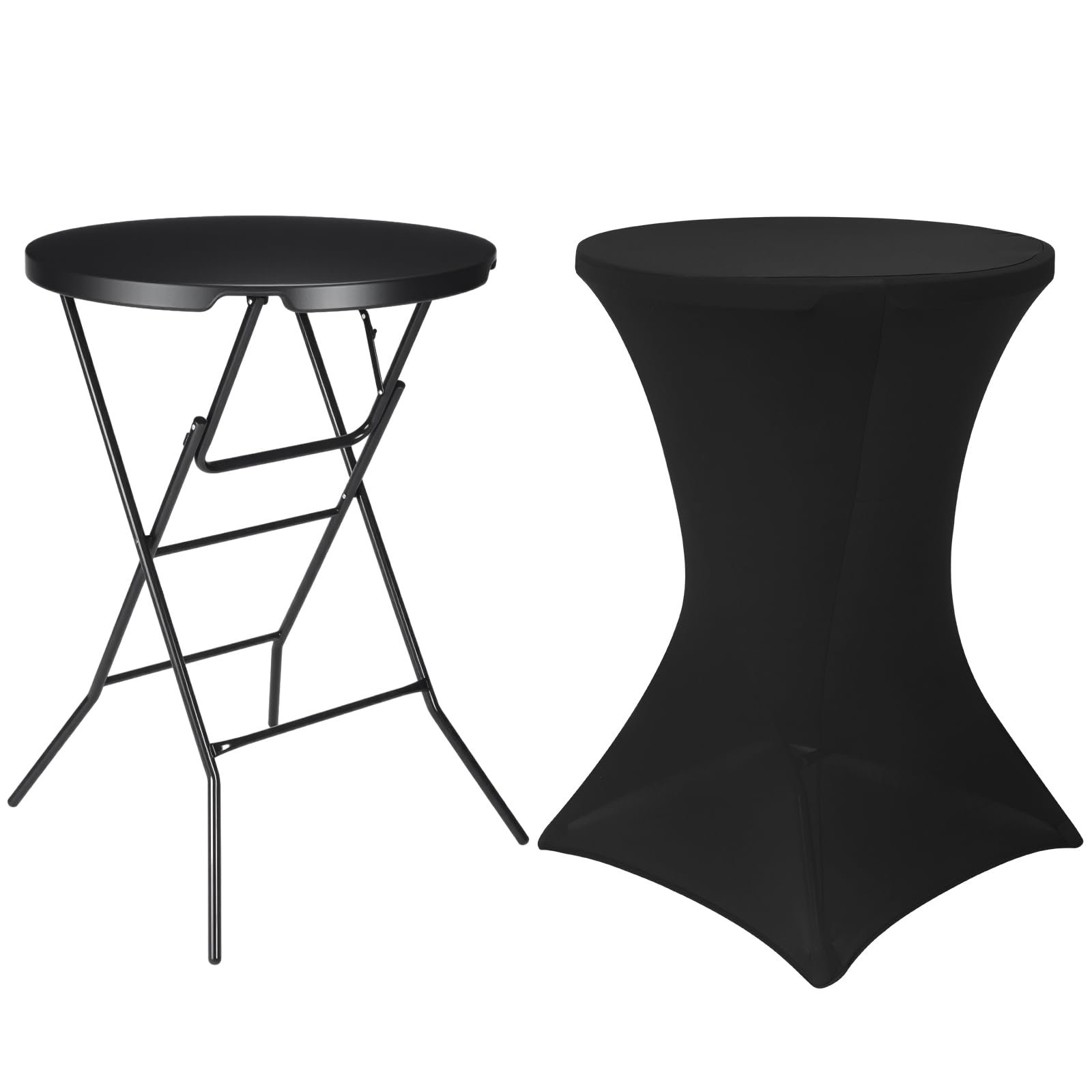Cocktail Table 32" x 32"x 43.3" High Top Round Folding with Cocktail Table Spandex Covers Indoor Outdoor, Plastic Bar Height Foldable Bistro Tall for Party, Patio, Dining Room (Black)