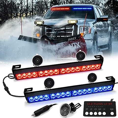 FOXCID LED Emergency Traffic Advisor Strobe Dual Light Bar W/Digital Display Controller，Windshield Visor Deck Safety Hazard Warning Flashing Lightbars, Volunteer Firefighter Vehicles Trucks Red Blue Cover
