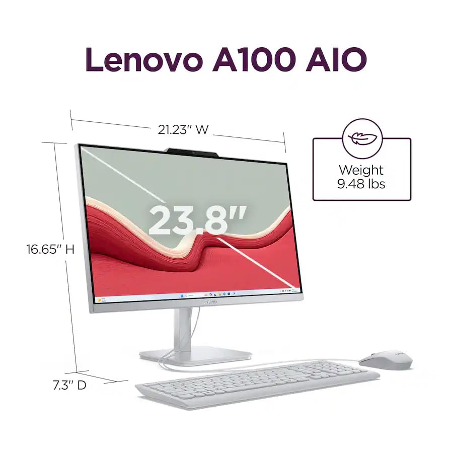 Image of Lenovo AIO 24 inch FHD All-in-One Desktop Computer for Home Office, 64GB RAM, 4TB PCIe SSD, Intel Processor, WiFi 6, Bluetooth 5.2, HDMI, RJ-45, Keyboard and Mouse, Windows 11 Professional