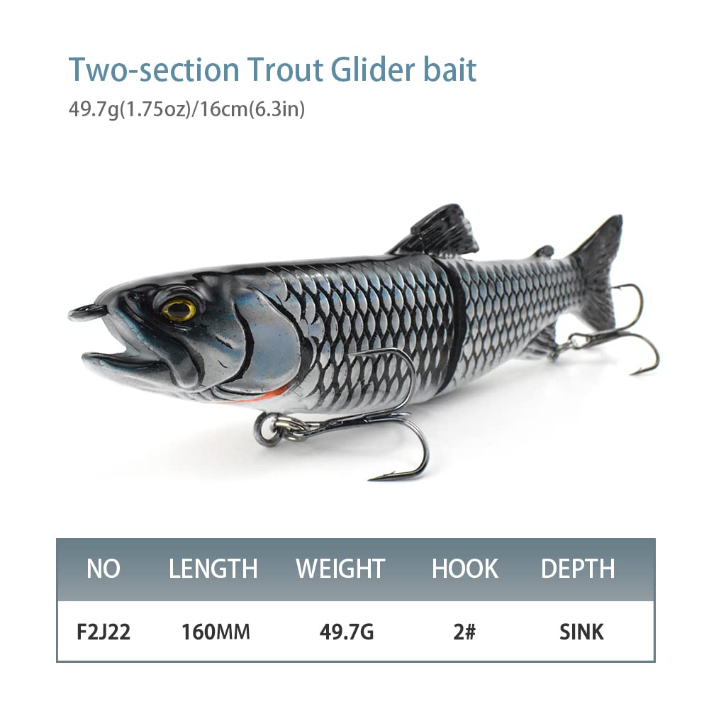 ODS Trout Lifelike Glide Bait Large Plug Artificial Lure for fishing Bass Perch Pike Largemouth (Color B)