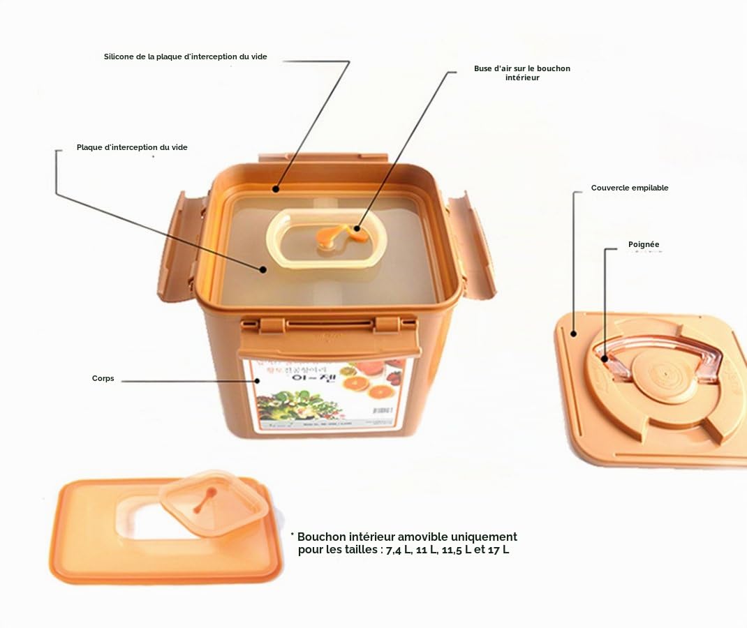 e-jen Récipient de qualité supérieure pour kimchi et choucroute - Fermentation probiotique avec couvercle intérieur sous vide (faïence marron, 5,2 l)