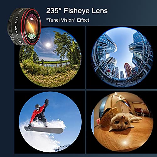 Phone Camera Lens,Clip on Cell Phone Lens kit 5 in 1, 235° Fisheye Lens + 25X Macro Lens + 0.62X Super Wide Angle Lens,Starlight+Kaleidoscope,for Most iPhone Android Phones and Smartphones Black - Thumbnail 3