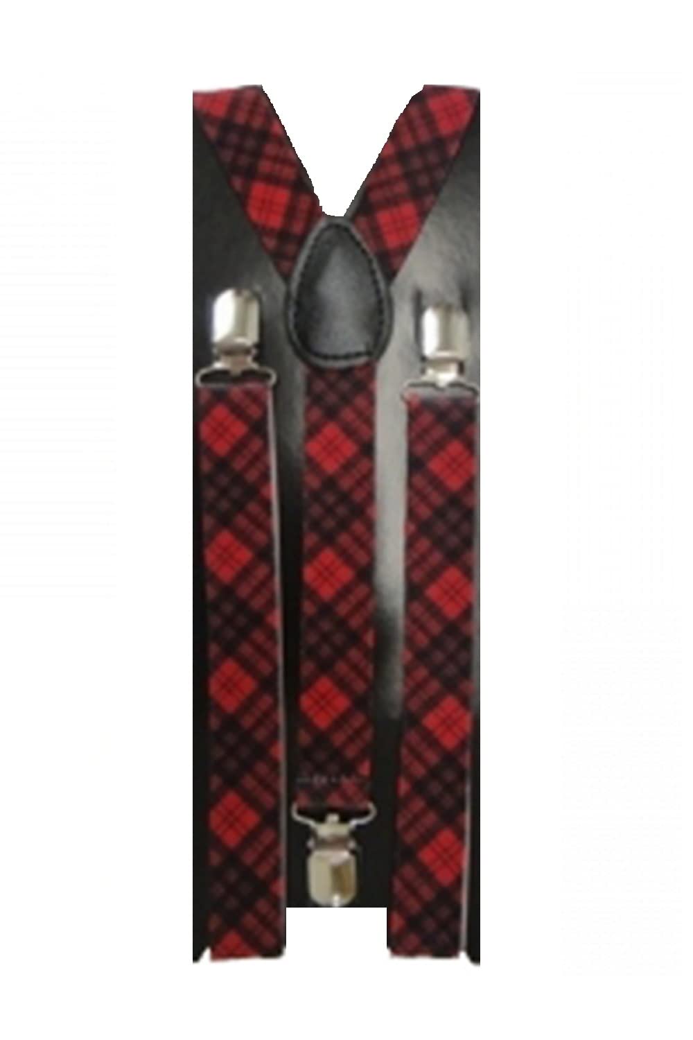 Wickedfun Unisex Red Tartan Plain Printed Braces Suspenders Adjustable Slim Men Ladies Trouser Fancy Dress Clip On By Angies Fashion Ltd, 2.5 Cm