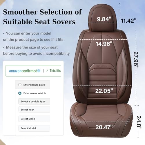 Image of Coverado Seat Covers, Car Seat Covers Front Seats, Automotive Seat Covers, Waterproof Nappa Leather Car Seat Cover, Car Seat Cushion, Brown Seat Covers Carseat Cover Universal Fit for Most Cars