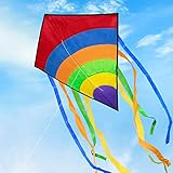 Funyole Large Rainbow Diamond Kite for Kids and Adults, Easy Flyer Colorful Kites Great for Beginners Outdoor Games Activities, Beach Trip 74 65cm