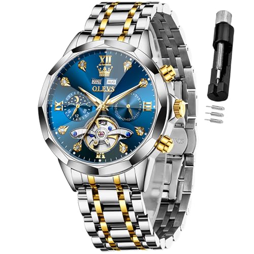 Image of OLEVS Watch Men Mechanical Luxury Classic Fashion Dress Men's Watches Waterproof Stainless Steel Self Winding Watches for Men Large Face Diamond Date No Battery Mens Watch Relojes para Hombres