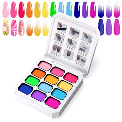 U-Shinein Gradient Painting Gel, 12 Bright Colors Ombre Gel Nail Polish for Pigment Pat Aura Nails, French Manicure DIY Nail Art Long-lasting No-wipe Palette Mojito Sunrise Canvas