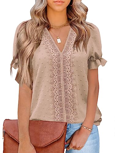 Womens Summer Tops 2025 Trendy Short Sleeve Shirts Spring Clothes V Neck Tshirts Fashion Blouses Casual Tunics