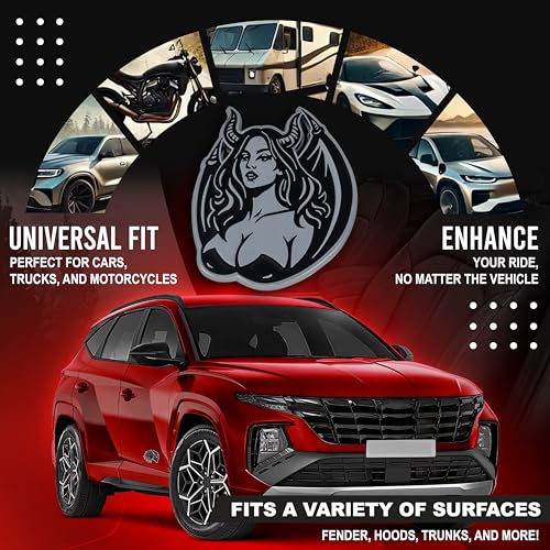 Image of Succubus Emblem, Devil Girl Demon Goddess 3D Badge, Dark Gothic Lilith Style Auto, Custom 3D Exterior Automotive Accessories, Universal Fit for Car, Truck, SUV (Set of 2) (Chrome)