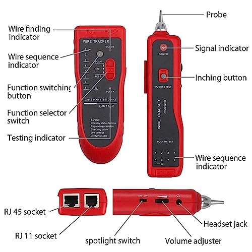 Image of ELECTRO WOLF Wire Tracker Cable Break Point Tester For Network Cable Check Rj45 Ethernet Lan Telephone Line Finder Checker Rj11 (Cable Tester), Multicolor