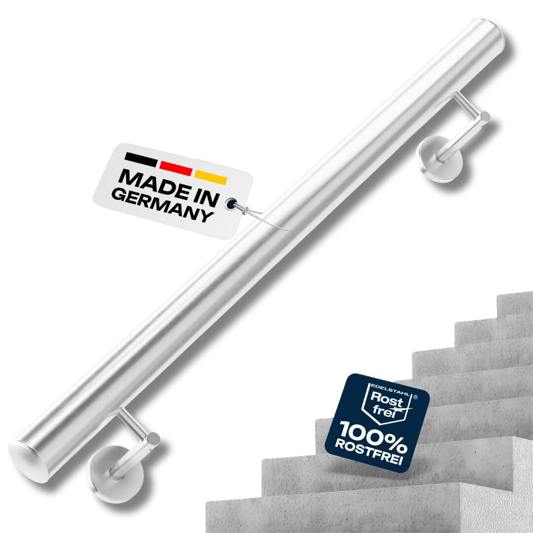 Handlauf Edelstahl Ø 33,7 mm, Markenhandläufe, für Außen- & Innenbereich, Wandhandlauf Brüstung Geländer, 4 verschiedene Varianten